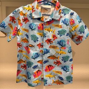 Rachel Riley Blue Tropical Fish Button Down Shirt